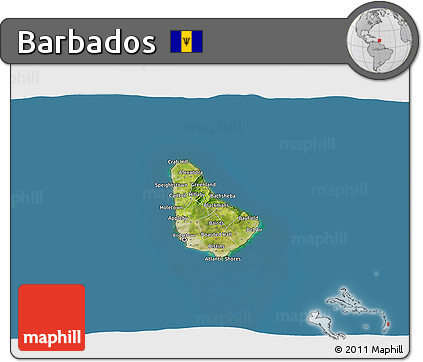 Satellite 3D Map of Barbados, desaturated, land only