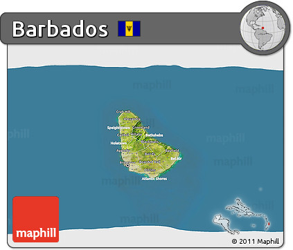 Satellite 3D Map of Barbados, lighten, land only