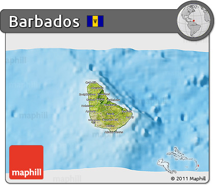 Satellite 3D Map of Barbados, physical outside