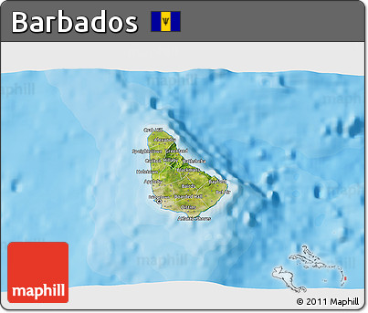 Satellite 3D Map of Barbados, political shades outside