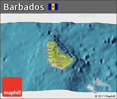 Satellite 3D Map of Barbados, shaded relief outside, satellite sea