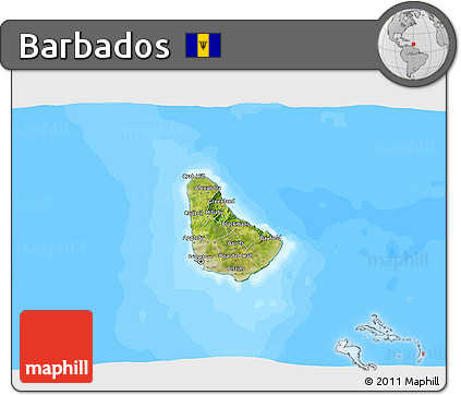 Satellite 3D Map of Barbados, single color outside, bathymetry sea