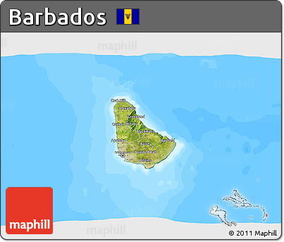 Satellite 3D Map of Barbados, single color outside, bathymetry sea