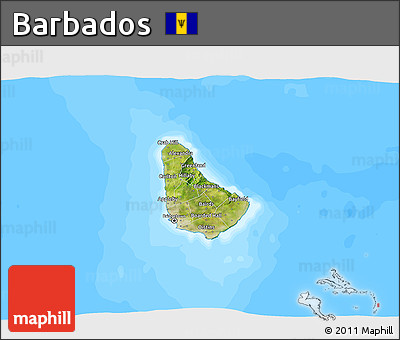 Satellite 3D Map of Barbados, single color outside, bathymetry sea