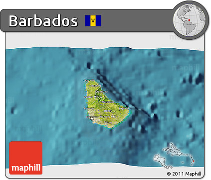 Satellite 3D Map of Barbados, single color outside