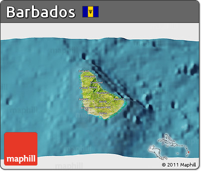 Satellite 3D Map of Barbados, single color outside