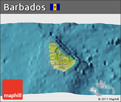 Satellite 3D Map of Barbados, single color outside
