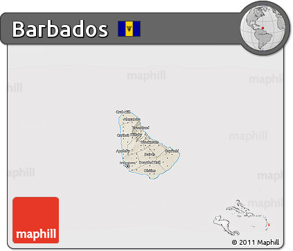 Shaded Relief 3D Map of Barbados, cropped outside