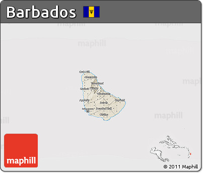 Shaded Relief 3D Map of Barbados, cropped outside