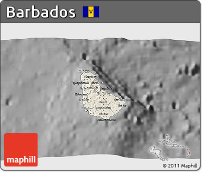 Shaded Relief 3D Map of Barbados, darken, desaturated