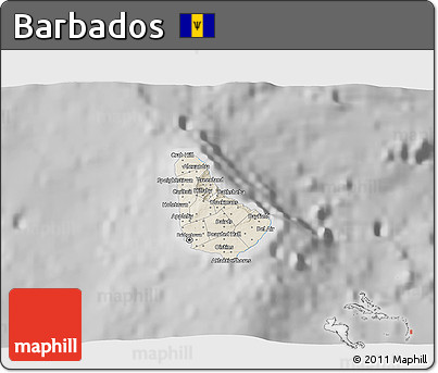 Shaded Relief 3D Map of Barbados, desaturated