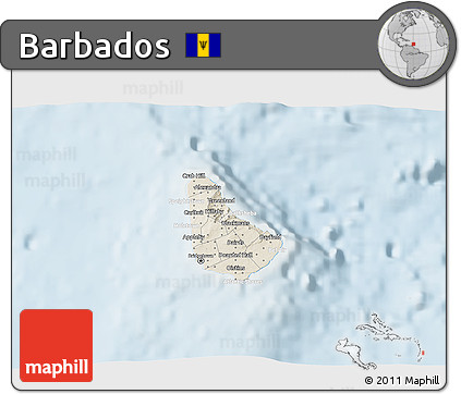 Shaded Relief 3D Map of Barbados, lighten