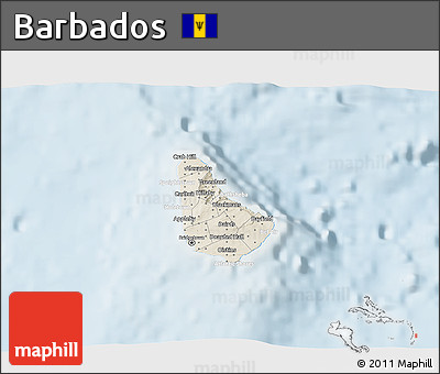 Shaded Relief 3D Map of Barbados, lighten
