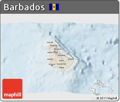 Shaded Relief 3D Map of Barbados, lighten