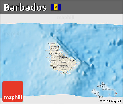 Shaded Relief 3D Map of Barbados, lighten, semi-desaturated, land only