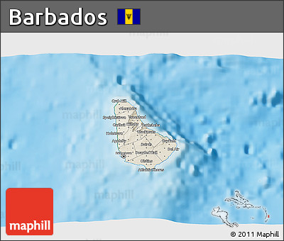 Shaded Relief 3D Map of Barbados, satellite outside, shaded relief sea