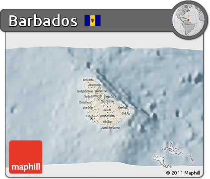 Shaded Relief 3D Map of Barbados, semi-desaturated