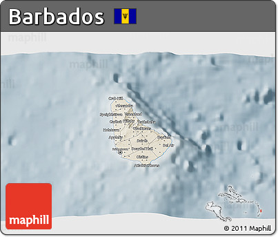 Shaded Relief 3D Map of Barbados, semi-desaturated