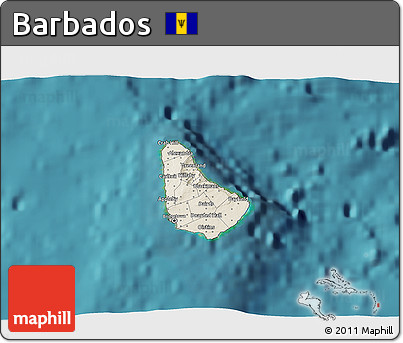 Shaded Relief 3D Map of Barbados, single color outside, satellite sea