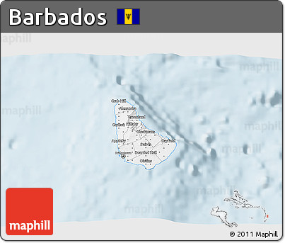 Silver Style 3D Map of Barbados, single color outside