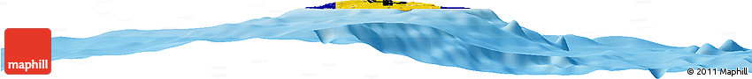 Flag Horizon Map of Barbados, physical outside, bathymetry sea, flag centered