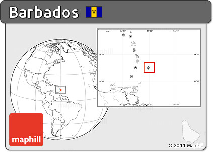Gray Location Map of Barbados, blank outside, hill shading inside