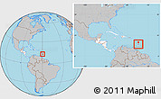 Gray Location Map of Barbados, highlighted continent, within the entire continent