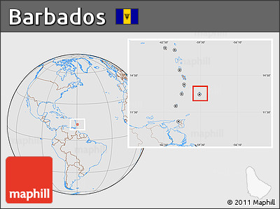 Gray Location Map of Barbados, lighten, desaturated