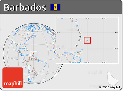 Gray Location Map of Barbados, lighten, desaturated