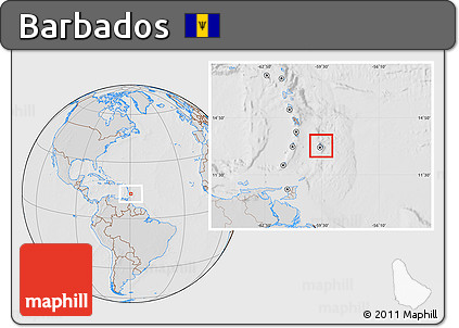 Gray Location Map of Barbados, lighten, desaturated, hill shading