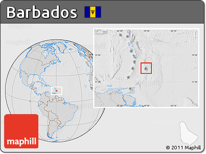 Gray Location Map of Barbados, lighten, desaturated, hill shading
