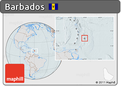 Gray Location Map of Barbados, lighten, hill shading