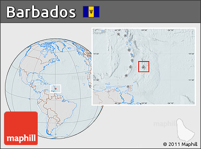 Gray Location Map of Barbados, lighten, hill shading