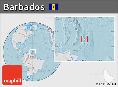 Gray Location Map of Barbados, lighten, land only, hill shading