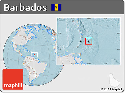 Gray Location Map of Barbados, lighten, land only, hill shading
