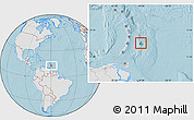 Gray Location Map of Barbados, lighten, land only, hill shading