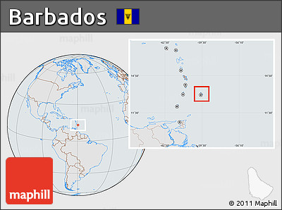 Gray Location Map of Barbados, lighten, semi-desaturated