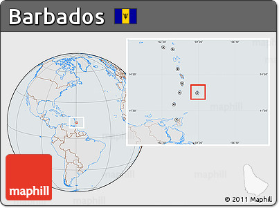 Gray Location Map of Barbados, lighten, semi-desaturated