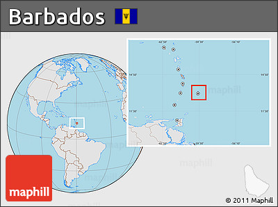 Gray Location Map of Barbados, lighten, semi-desaturated, land only
