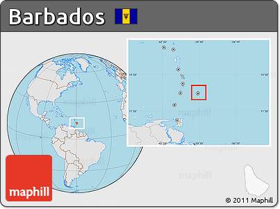 Gray Location Map of Barbados, lighten, semi-desaturated, land only