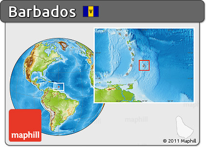Gray Location Map of Barbados, physical outside, hill shading