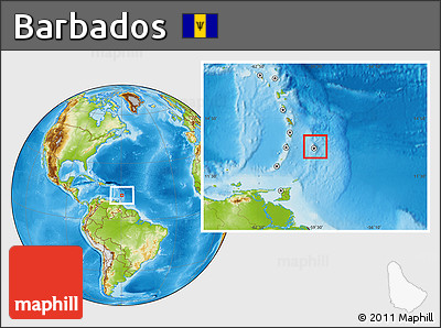 Gray Location Map of Barbados, physical outside, hill shading