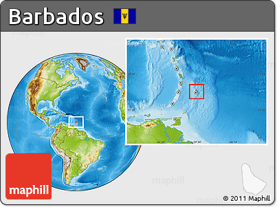 Gray Location Map of Barbados, physical outside, hill shading