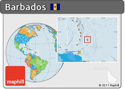 Gray Location Map of Barbados, political outside, hill shading