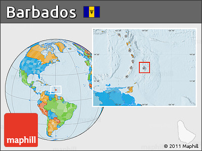 Gray Location Map of Barbados, political outside, hill shading