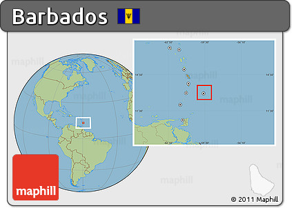 Gray Location Map of Barbados, savanna style outside