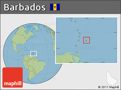 Gray Location Map of Barbados, savanna style outside