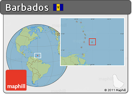 Gray Location Map of Barbados, savanna style outside, hill shading inside