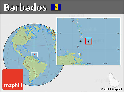 Gray Location Map of Barbados, savanna style outside, hill shading inside