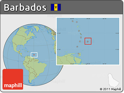Gray Location Map of Barbados, savanna style outside, hill shading inside